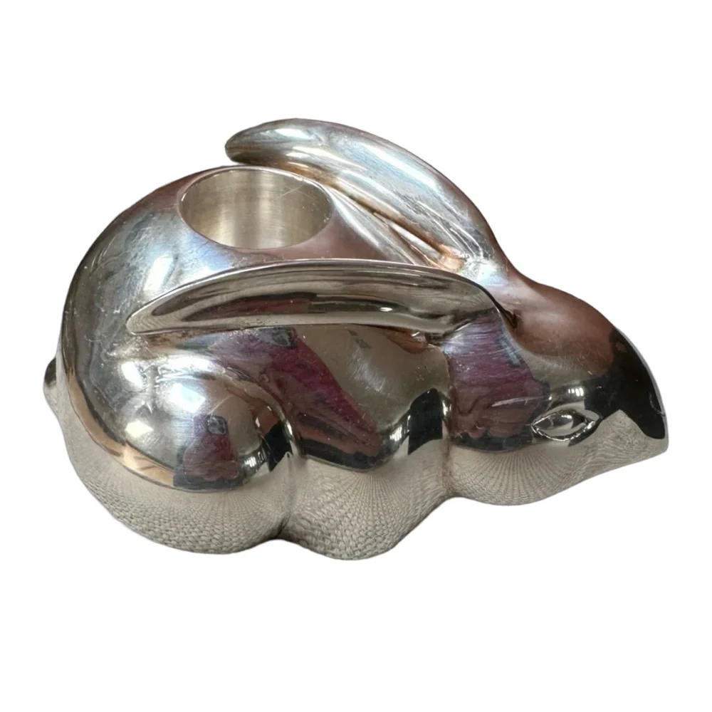 POTTERY BARN Silver Plated Easter Bunny Rabbit Candle Holder